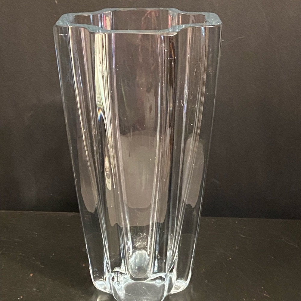Strombergshyttan Signed Blue Tint Thick Art Glass Heavy Crystal Vase